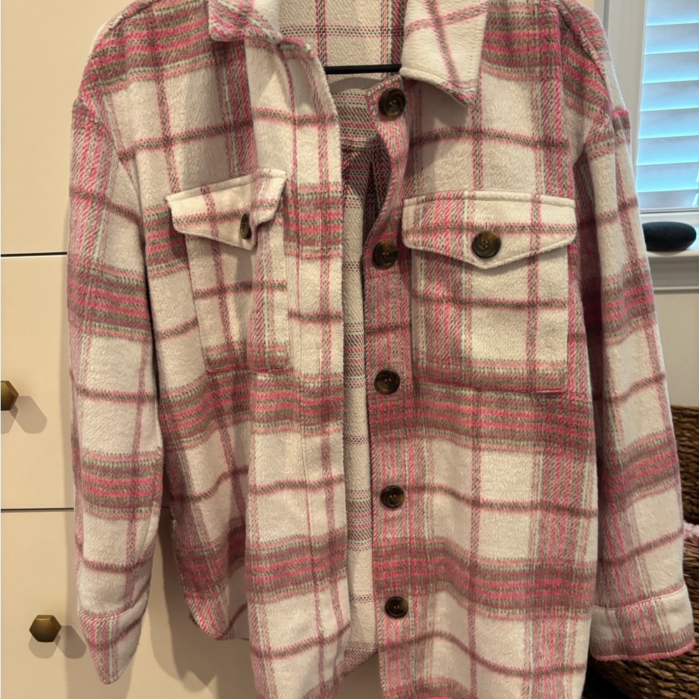 Plaid Oversized Jacket in Pink and White